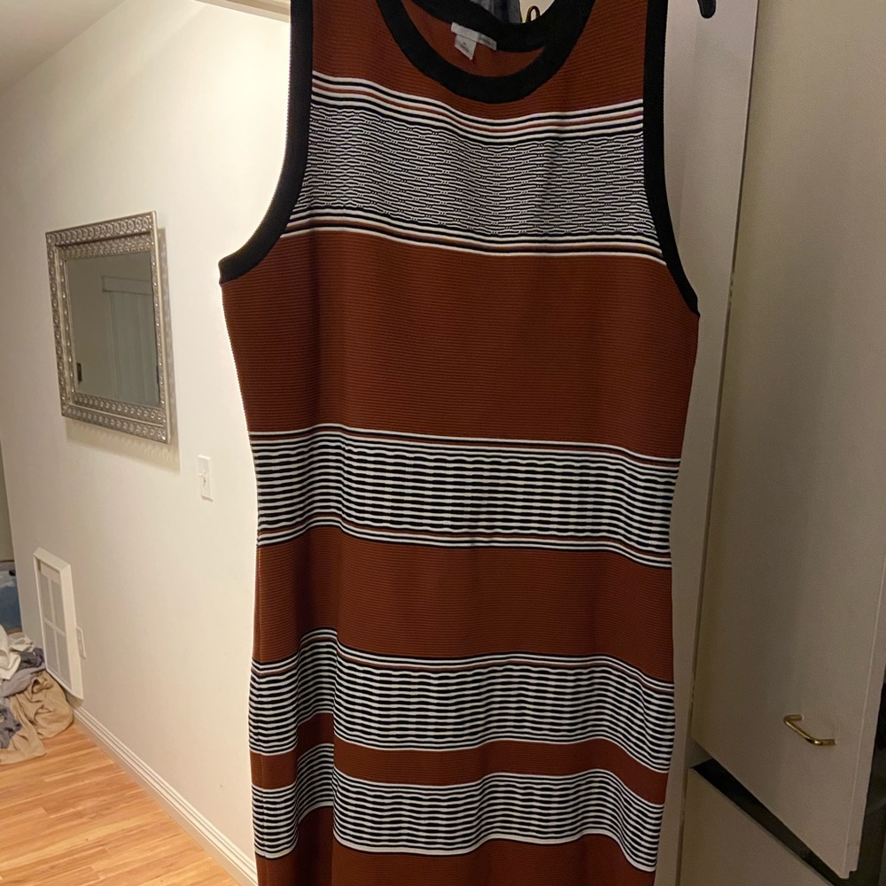 Sleeveless Knit Dress - Black, white, and rust!